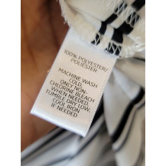 Loft Blouse Women's Size M White Black Striped Long Sleeve Button Cuff Top - Picture 10 of 11